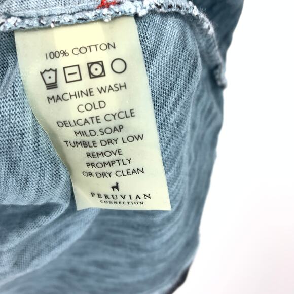 SOLD Peruvian Connection Short Sleeve V-Neck T-Shirt Womens Size M Blue Black - Picture 7 of 7